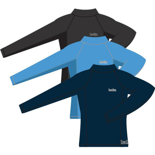Balin Sandy Kids’ Rash Shirt, illustration of long-sleeve rash shirts in black and blue shades