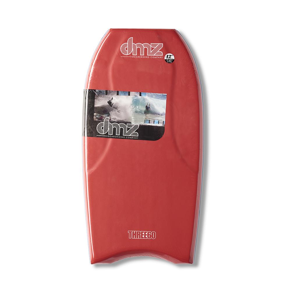 DMZ THREE60 Bodyboard, red deck with DMZ graphics and product wrapper