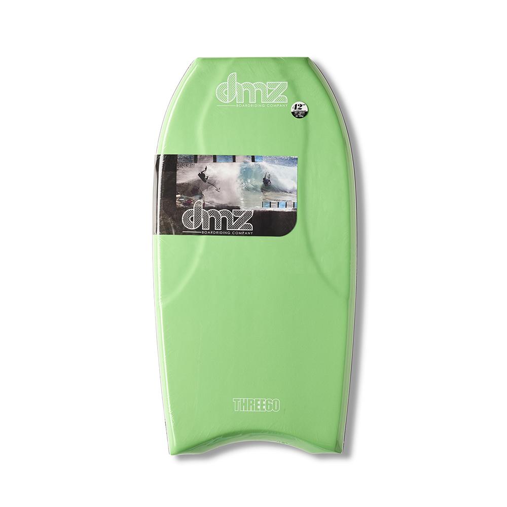 DMZ THREE60 Bodyboard, green deck with DMZ graphics and product wrapper