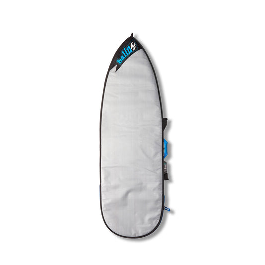 Balin Ute Bigboy / Funboard / Fish Cover, silver cover side with black edging, blue accents and a side carry handle