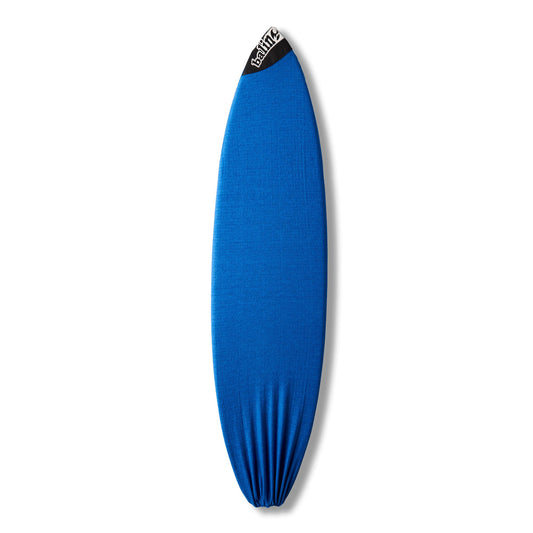 Balin Stretch Surfboard Cover, blue stretch cover with black reinforced nose and gathered tail