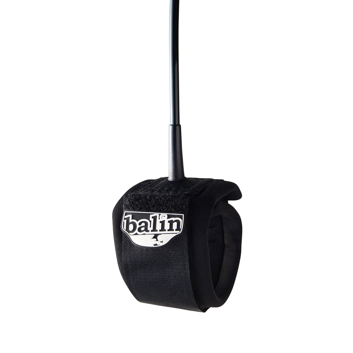 Balin Kirra 5.5mm Surfboard Leash, black cuff with white Balin badge and black cord