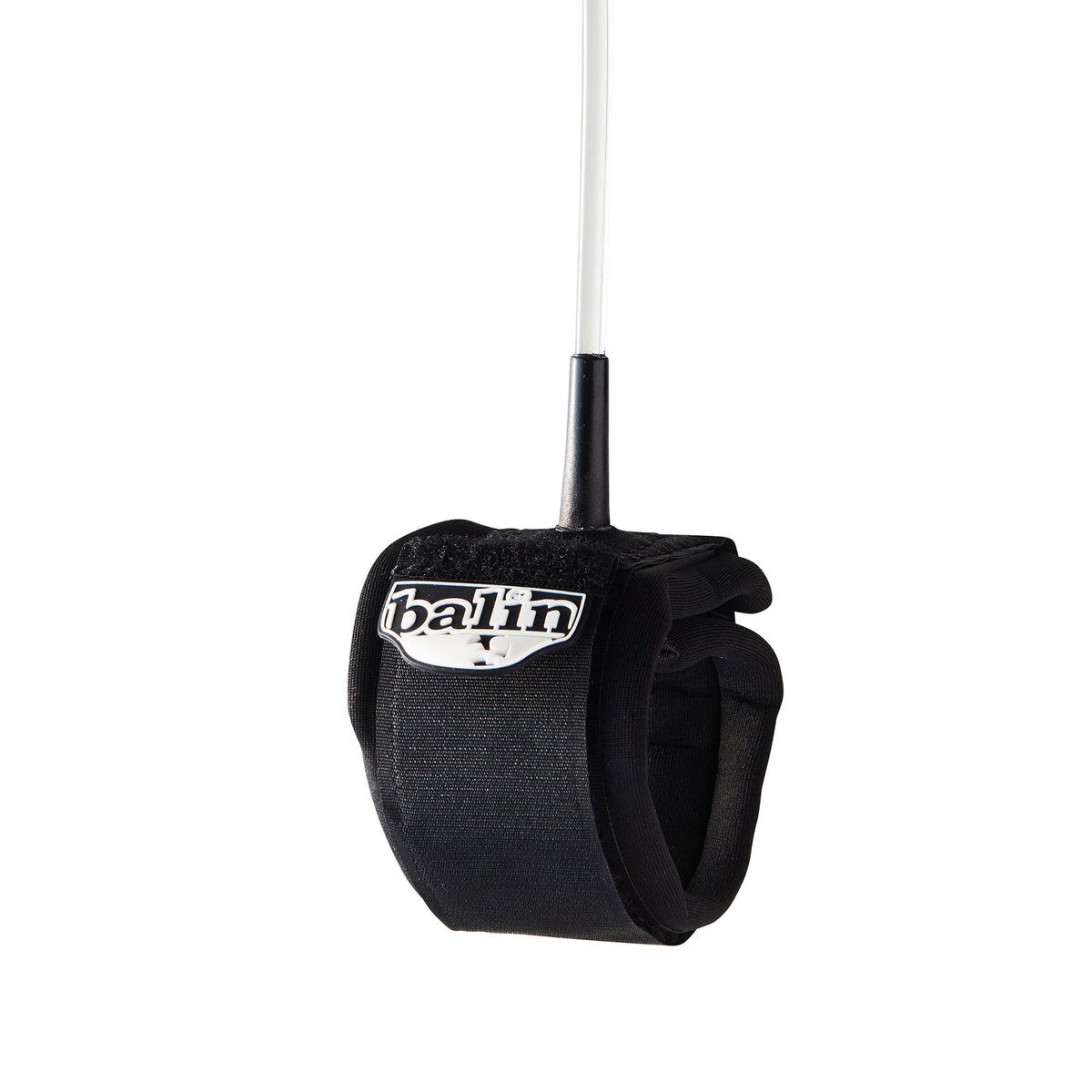 Balin Kirra 5.5mm Surfboard Leash, black cuff with white Balin badge and clear cord