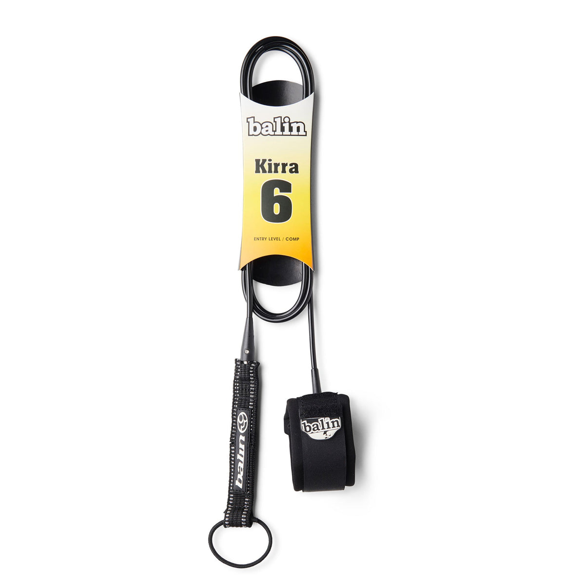 Balin Kirra 5.5mm Surfboard Leash, packaged leash with cuff and cord visible