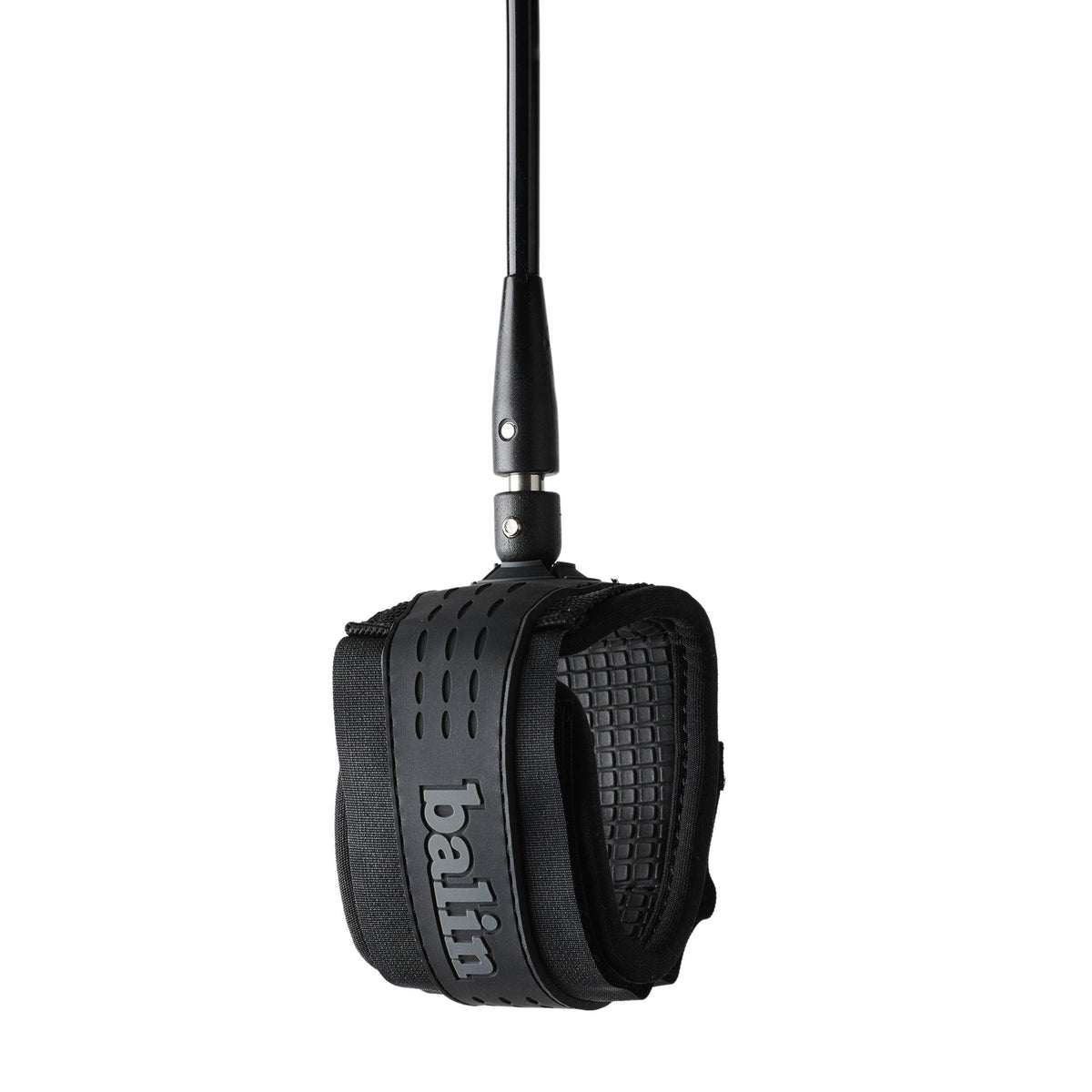 Balin Longboard 7.4mm Leash, black cuff and black cord, front view