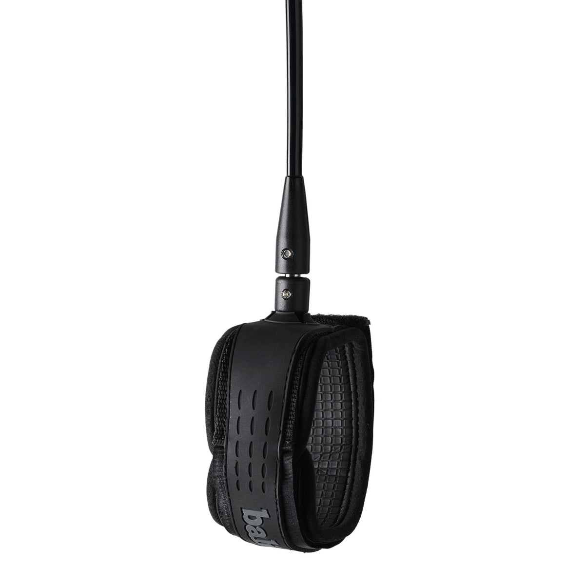 Balin Longboard 7.4mm Leash, black cuff and black cord, side view