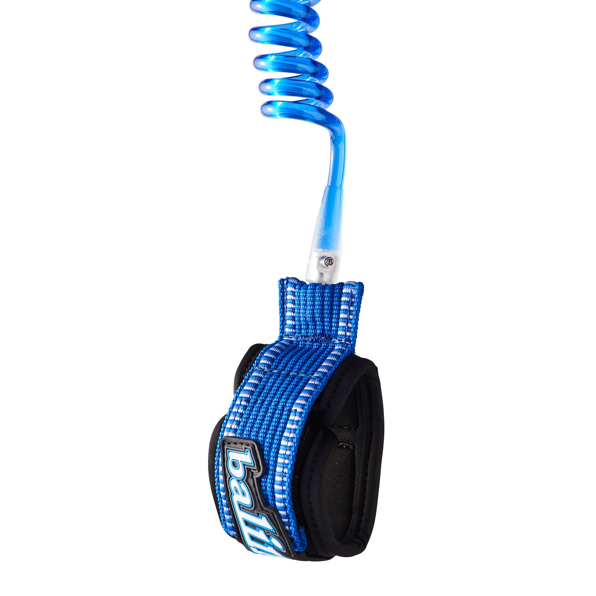 Balin Double Deluxe Wrist Coil 7.0mm Bodyboard Leash, blue wrist cuff with extended strap and blue coiled cord