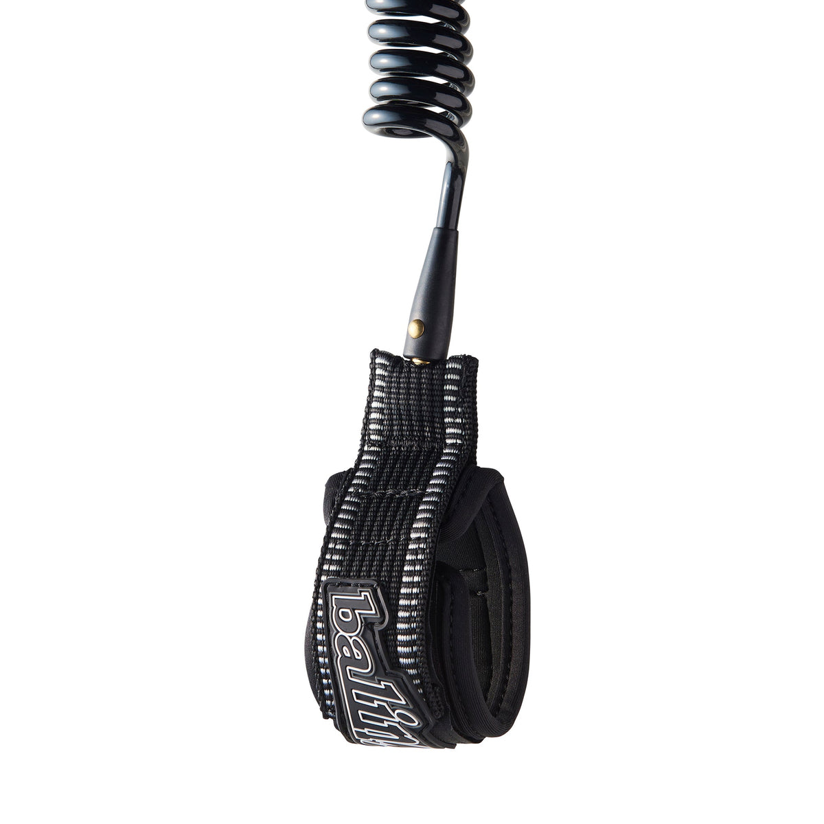 Balin Double Deluxe Wrist Coil 7.0mm Bodyboard Leash, black wrist cuff with extended strap and black coiled cord