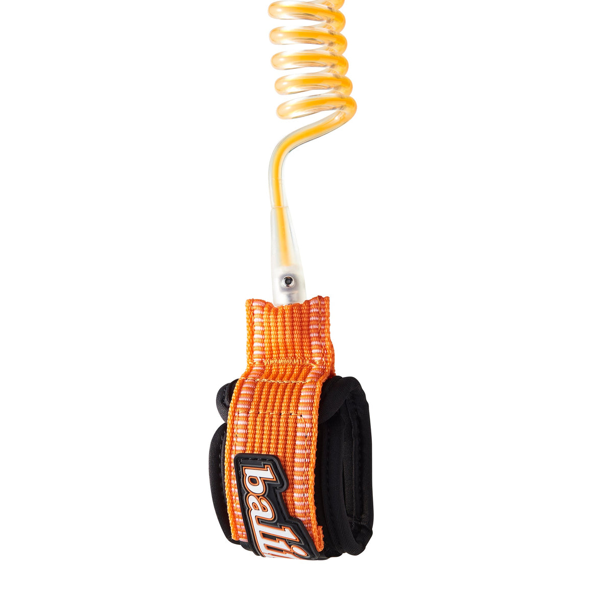 Balin Double Deluxe Wrist Coil 7.0mm Bodyboard Leash, orange wrist cuff with extended strap and orange coiled cord