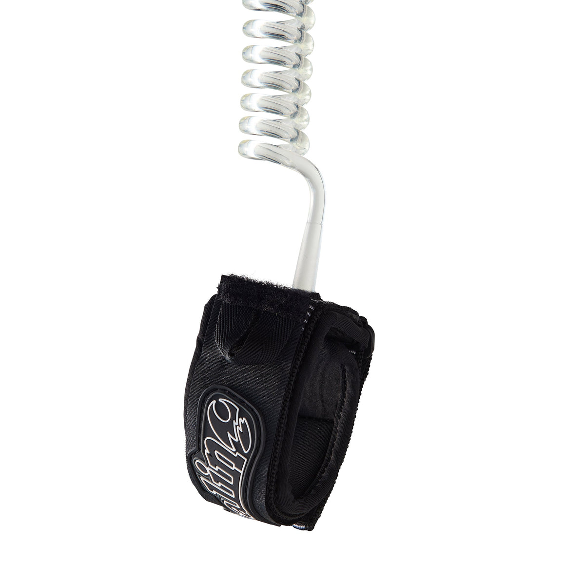 Balin Elbow Coil 7.0mm Bodyboard Leash, black cuff with clear coiled cord