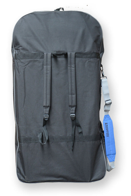 Balin Express Double Bodyboard Bag, dark back panel with backpack straps and side carry strap