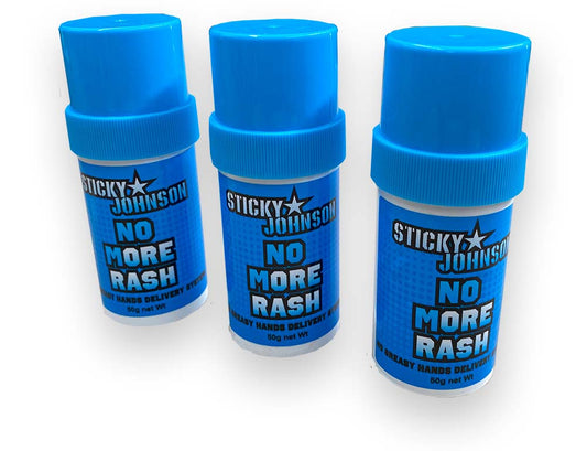 Sticky Johnson No More Rash Stick, three labelled stick containers shown together