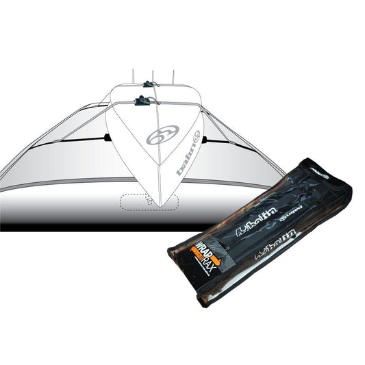 Balin Soft Wrap Single Surfboard Roof Racks, illustration of roof-rack use beside rack packaging
