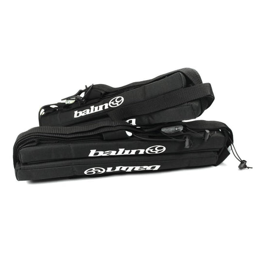 Balin Soft Wrap Double Surfboard Roof Racks, black padded rack straps shown together