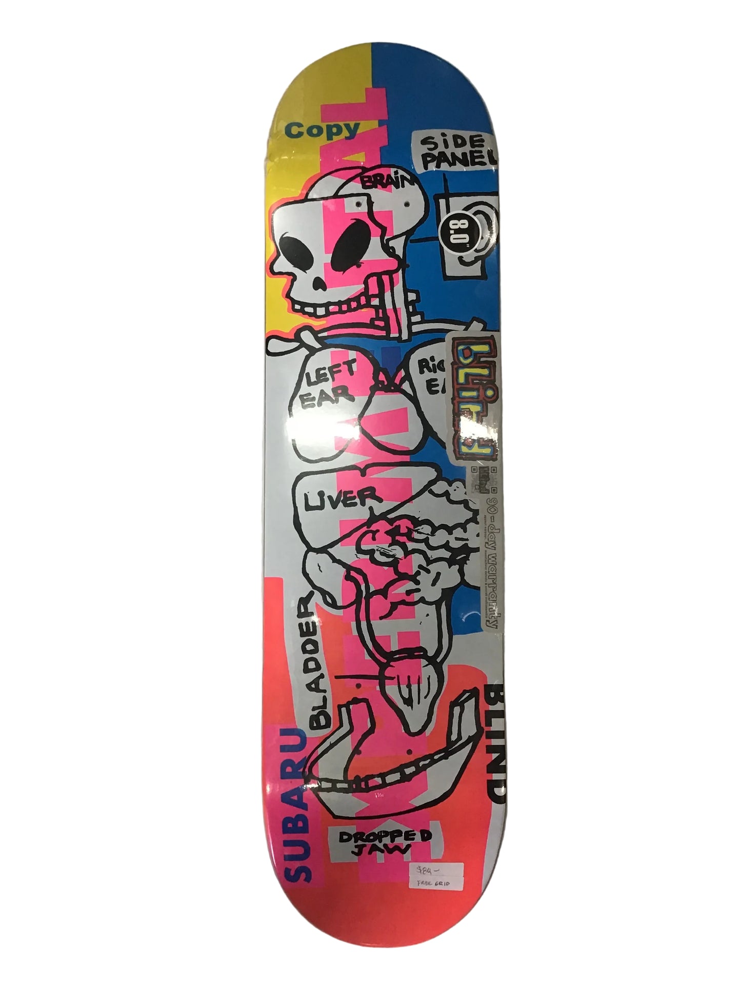 Blind Experimental Reaper RHM 8.0 skateboard deck with multi-colour anatomical skull graphic