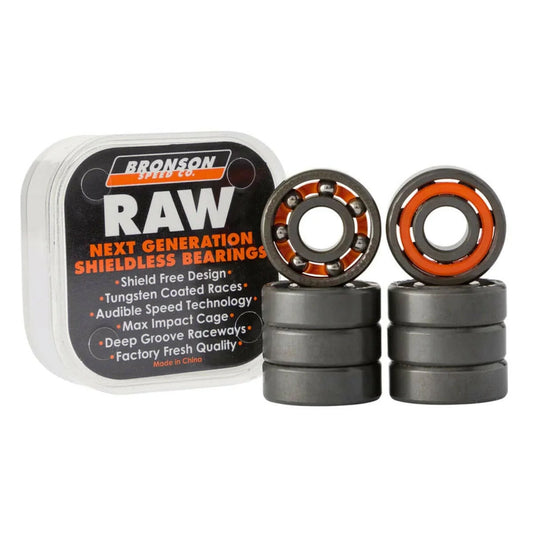 Bronson Speed Co. RAW Shieldless Skateboard Bearings 8 Pack