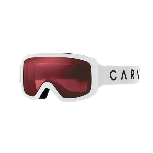 Carve Glide Kids Ski and Snowboard Goggles in Matt White with Rose Lens shed nine