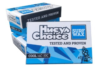 Two boxes of Huey's Choice surf wax on a white background