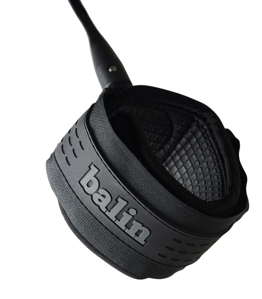 Black headband with 'balin' branding on a white background