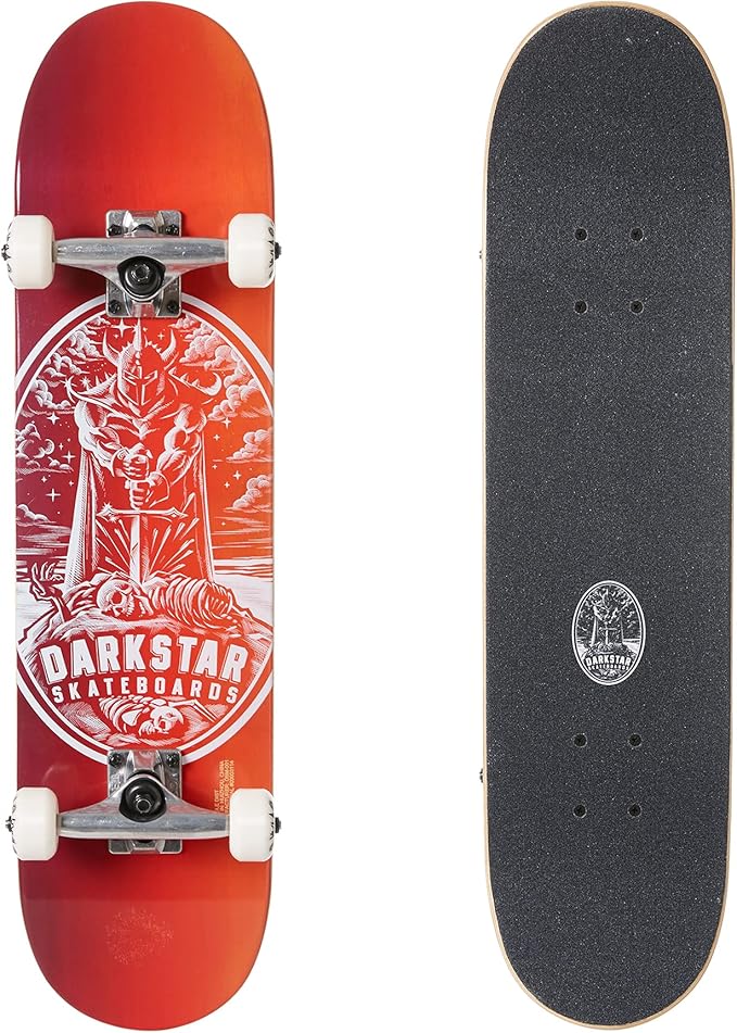 Darkstar Warrior Premium Youth 7.375 inch Complete Skateboard top and bottom view shed nine