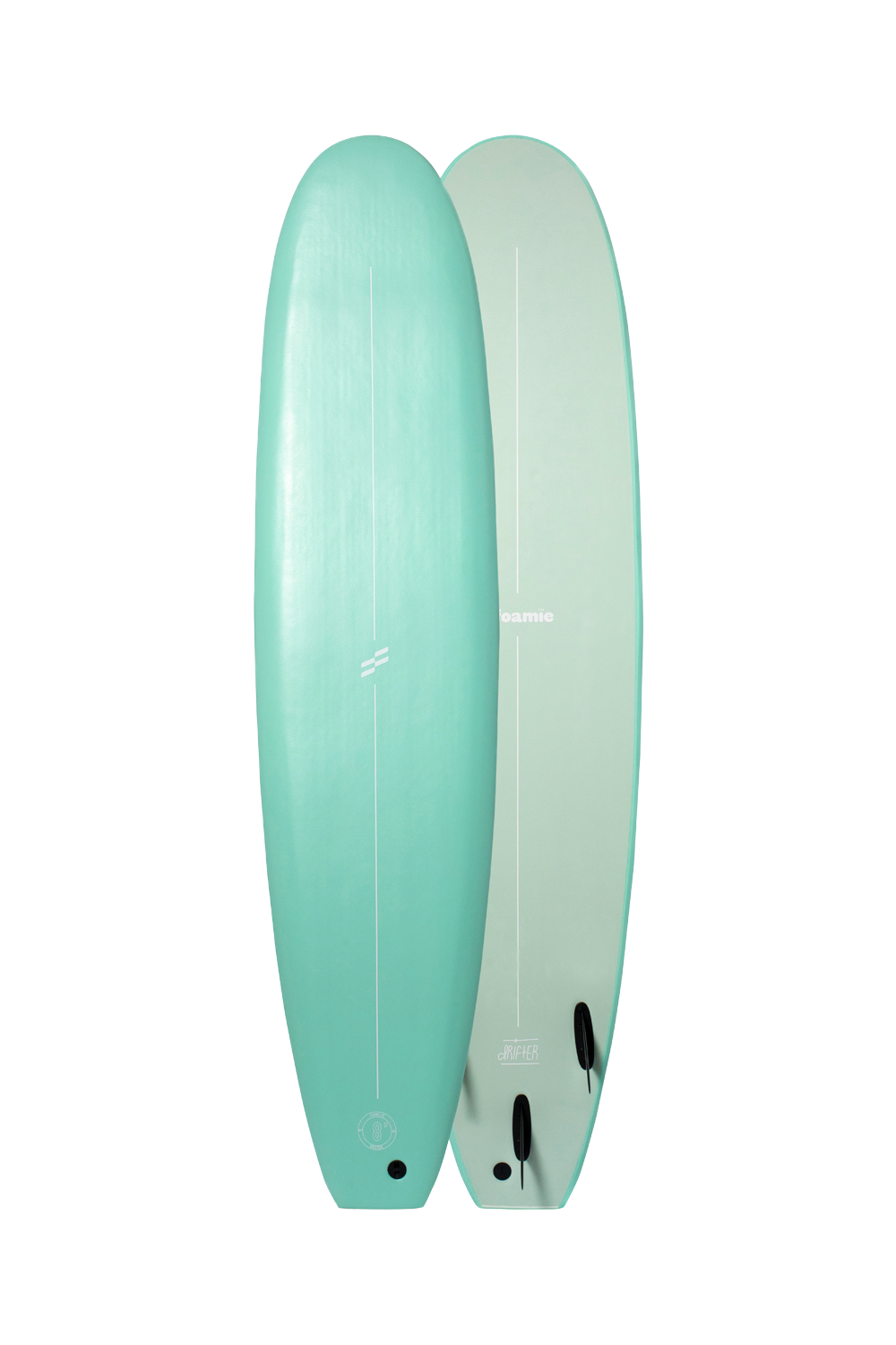 Foamie The Drifter 8ft softboard in Menthol, deck and underside views