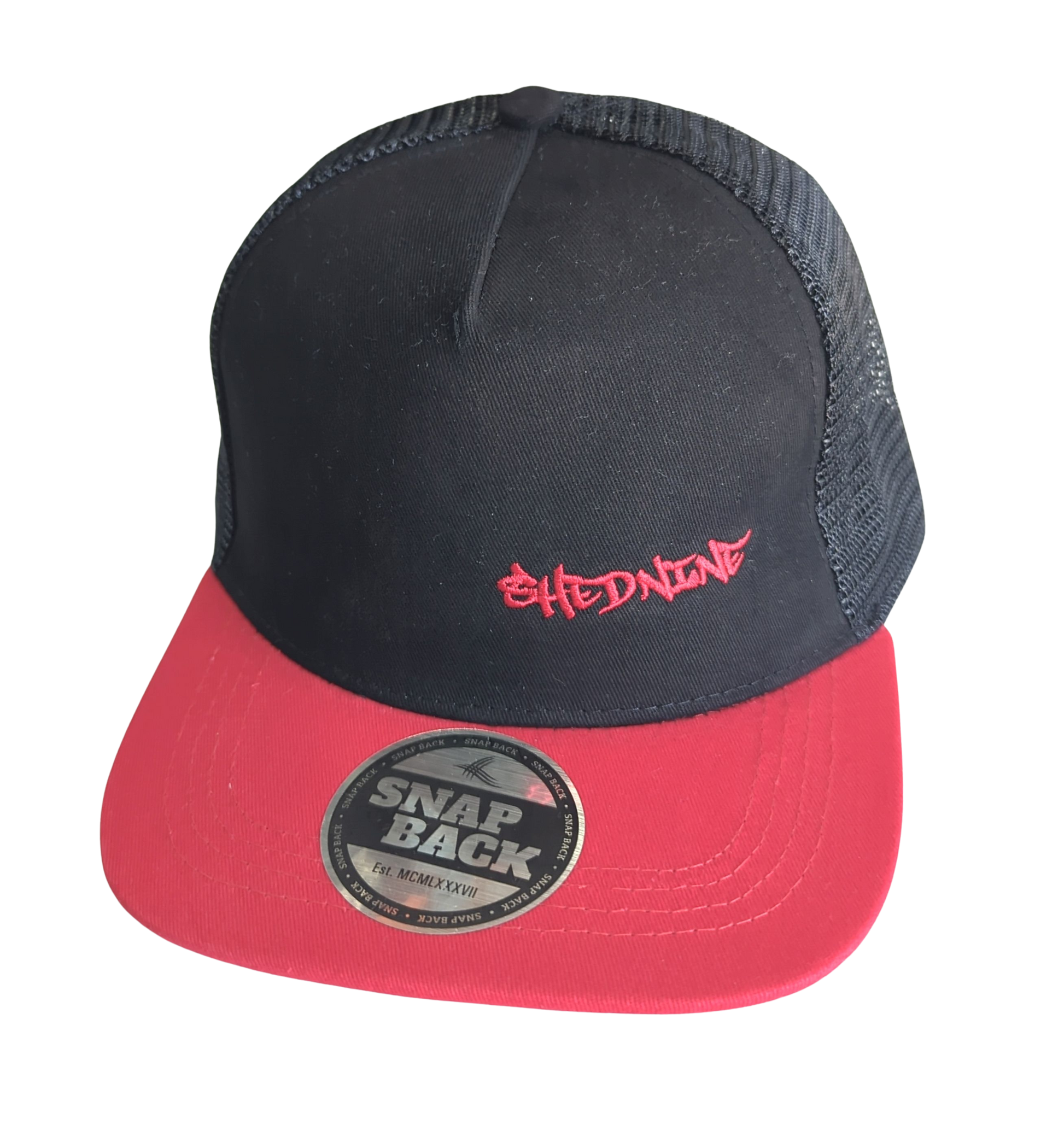 Shed Nine Black/Red Snap Back Cap (Script Logo) - Shed Nine
