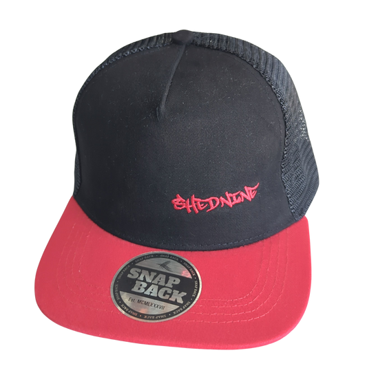 Shed Nine Black/Red Snap Back Cap (Script Logo) - Shed Nine