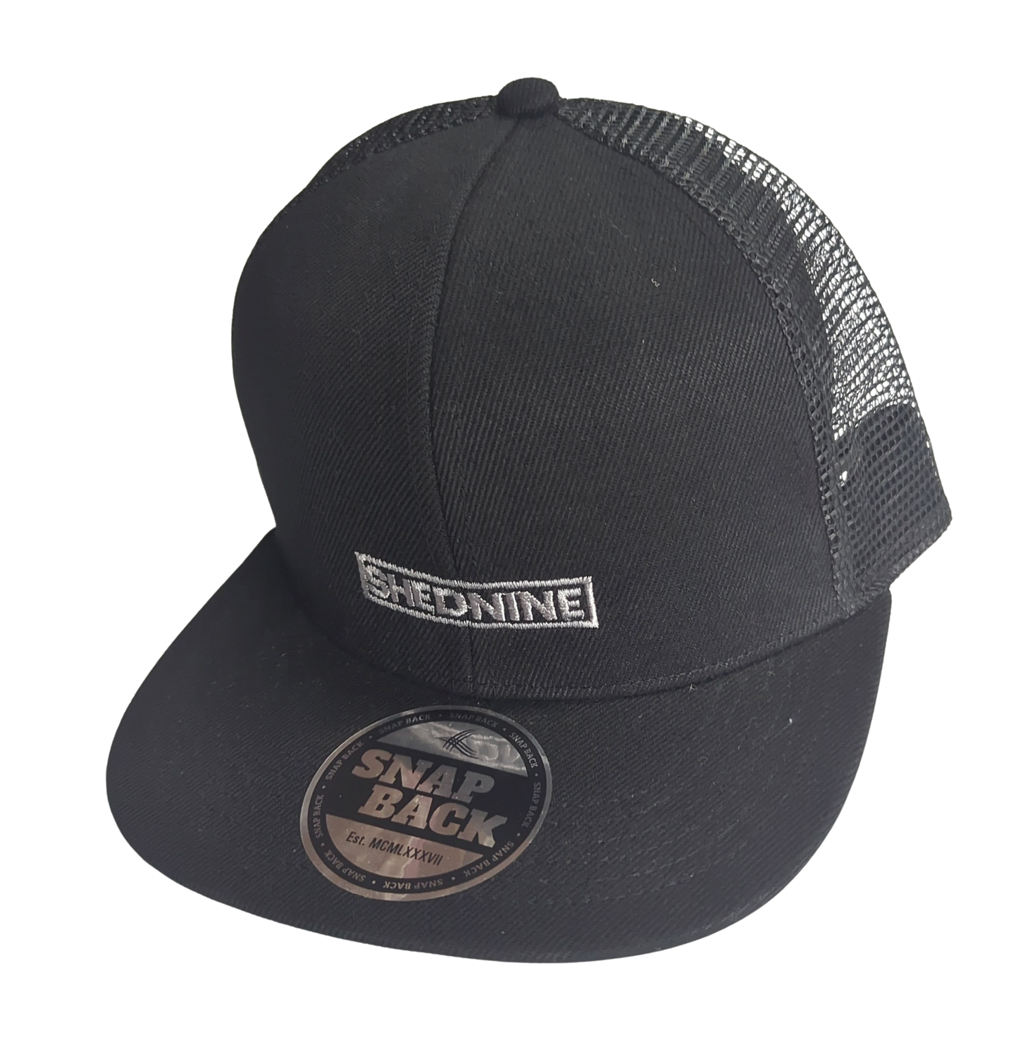 Shed Nine Black Mesh Snap Back Cap (Box Logo) - Shed Nine