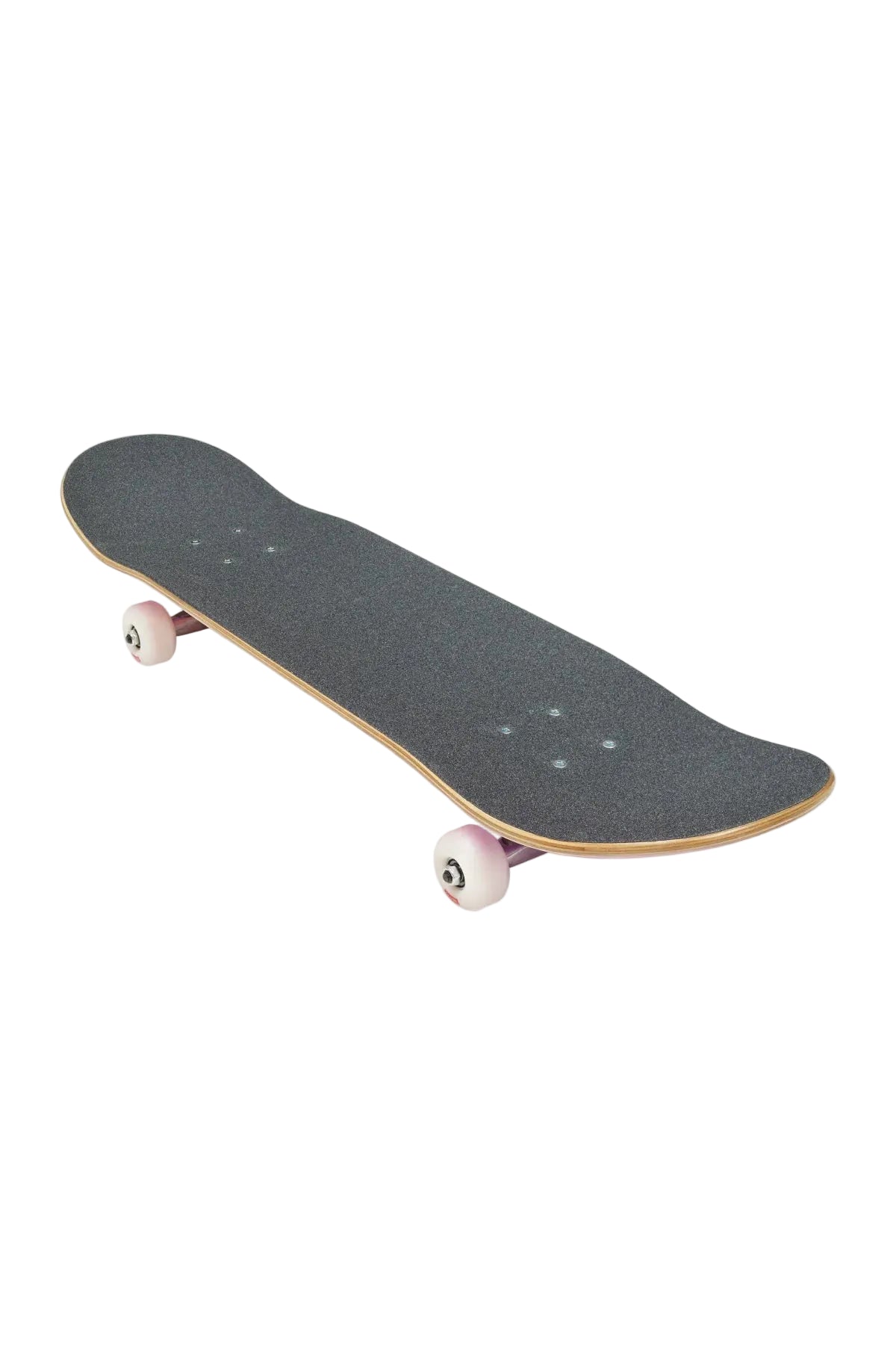 Angled view of Globe G0 Pond 7.75 inch Complete Skateboard in Pink/Honey shed nine