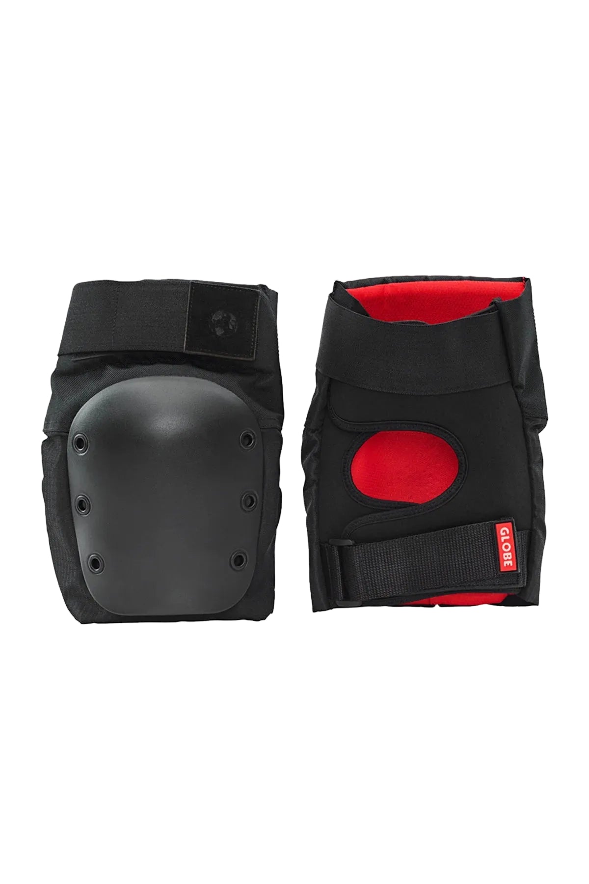 Elbow pad view of Globe Goodstock Kids Pad Set in matte black shed nine