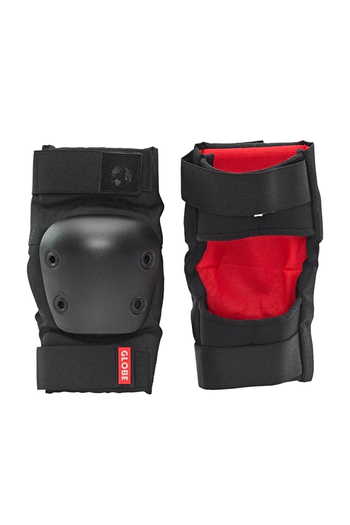 Knee pad view of Globe Goodstock Kids Pad Set in matte black shed nine