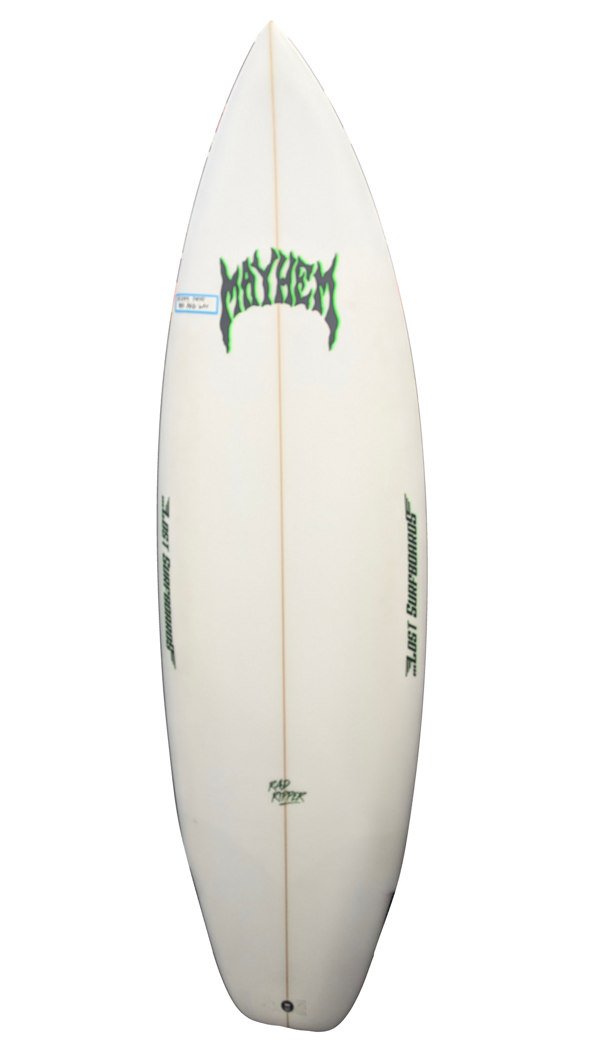 Actual Lost Mayhem Rad Ripper 6'1 surfboard deck, background removed