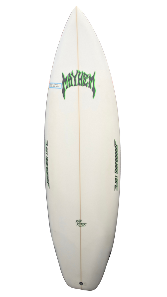 Actual Lost Mayhem Rad Ripper 6'1 surfboard deck, background removed