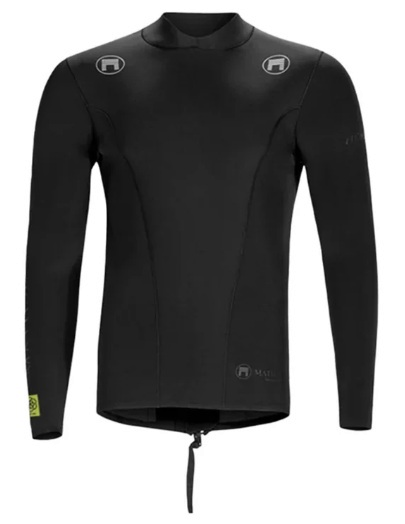 Black long-sleeve athletic shirt with brand logo on a white background