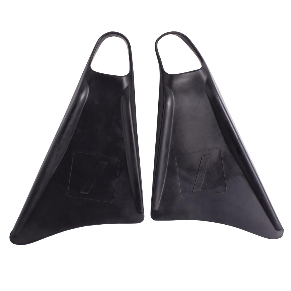 Nife N1 Black/Black bodyboarding fins, top view of pair