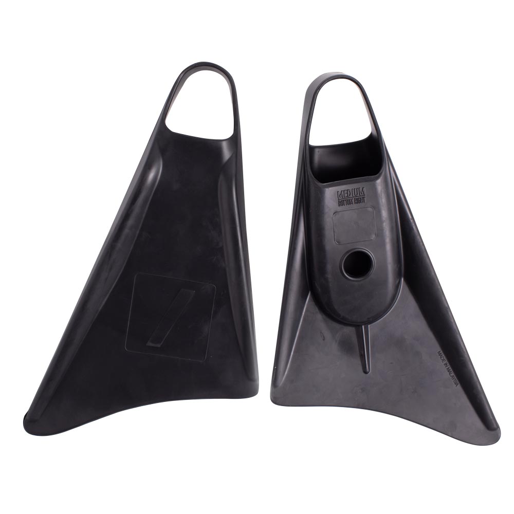 Nife N1 Black/Black fins showing top and underside with drainage hole; Medium pair pictured