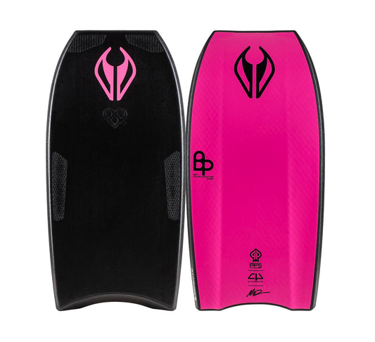NMD Ben Player Quantum K19 Quad Crescent Bodyboard in Black/Pink, deck and underside views