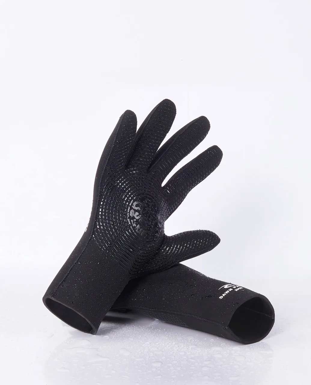 Rip Curl Dawn Patrol 3mm black wetsuit gloves showing palm and back