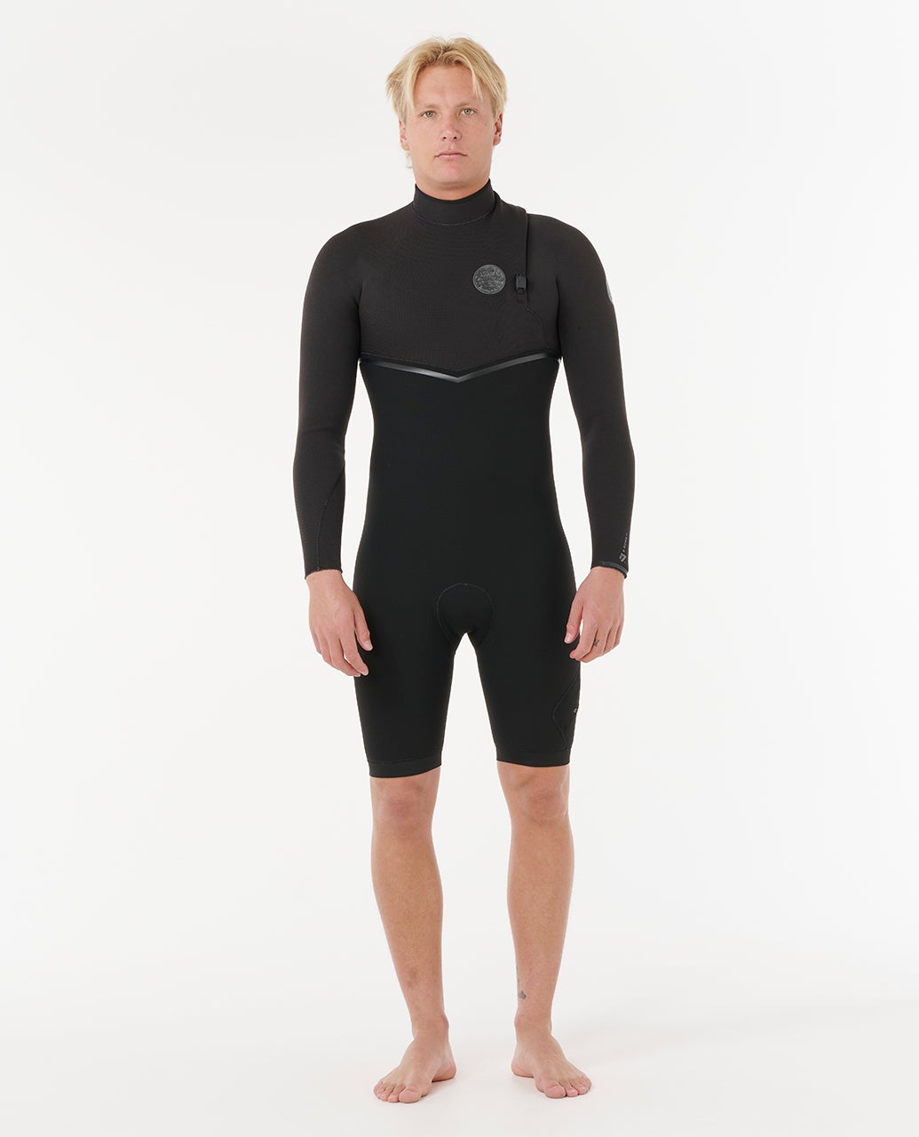 Rip Curl E-Bomb 123MSP 2/2mm long sleeve zip-free springsuit in Black, front view