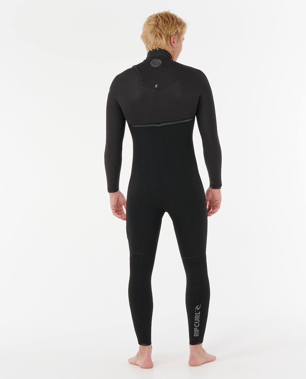 Rear view of the black Rip Curl E-Bomb 17RMFS full wetsuit