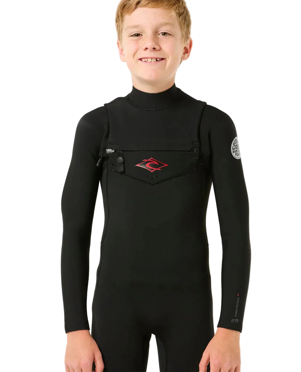 Rip Curl kids cool-water chest zip wetsuit in black shed nine