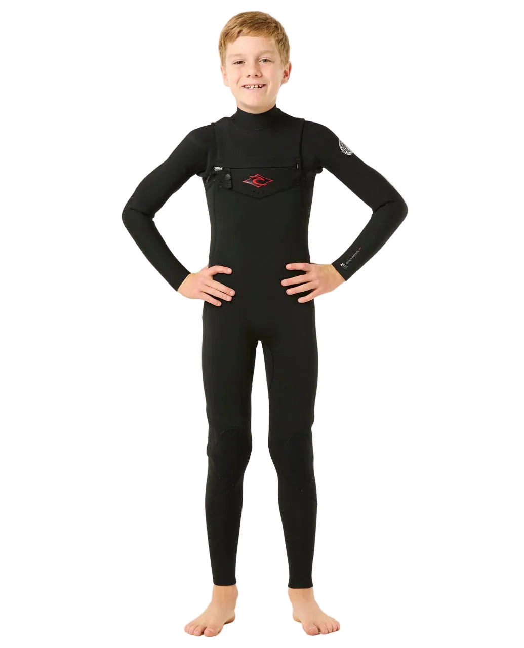 Rip Curl kids cool-water chest zip wetsuit in black shed nine