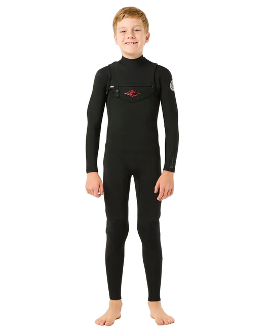 Rip Curl Junior Dawn Patrol 3/2GB Chest Zip Steamer Wetsuit in Black Shed Nine