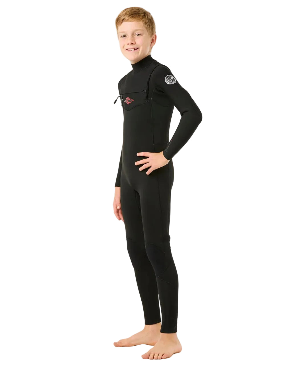 Rip Curl junior black 3/2mm chest zip steamer wetsuit left side view shed nine
