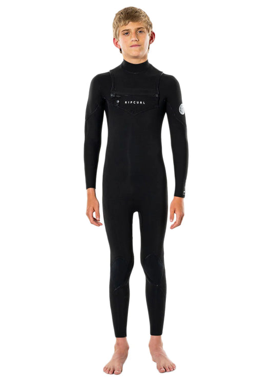 Rip Curl junior black 4/3mm chest zip steamer wetsuit front view shed nine