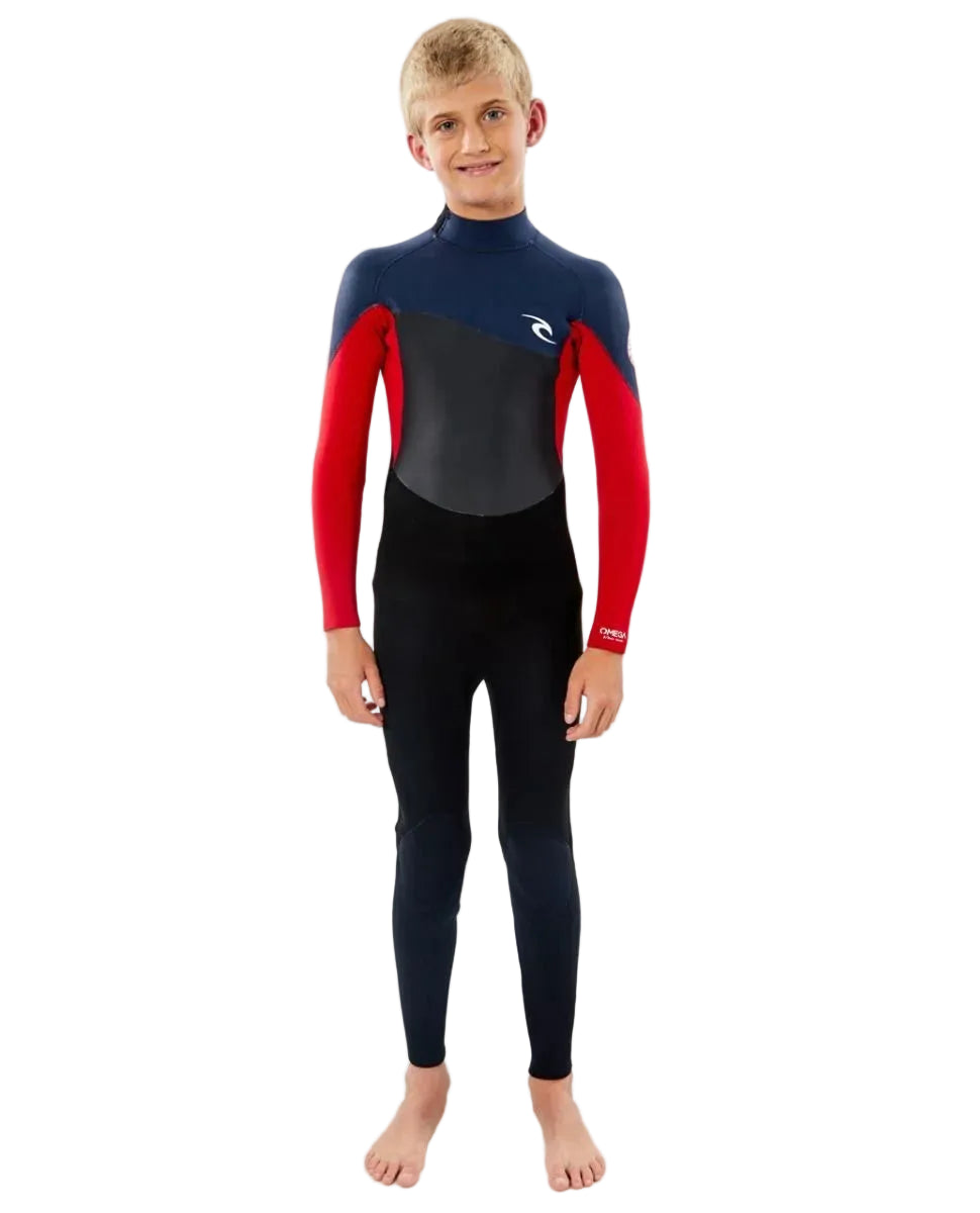 Rip Curl junior slate 4/3mm back zip steamer wetsuit front view shed nine