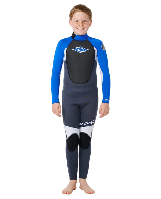 Rip Curl Kids Omega 3/2 Back Zip Steamer Wetsuit in blue front viewshed nine