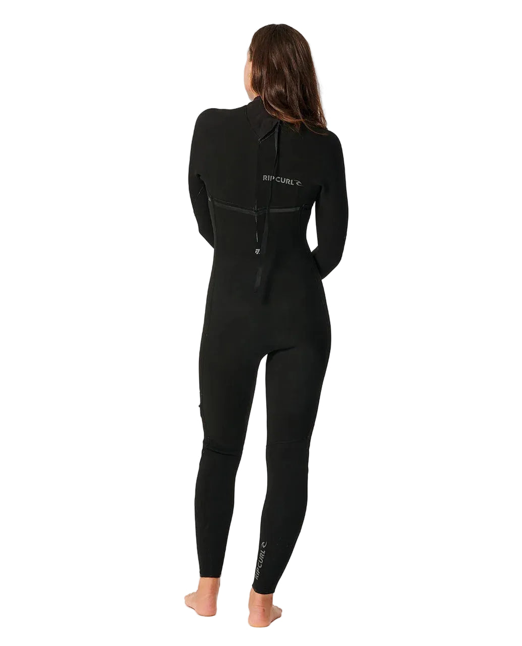Back view of Rip Curl Women’s E-Bomb 3/2 Back Zip Wetsuit in black shed nine