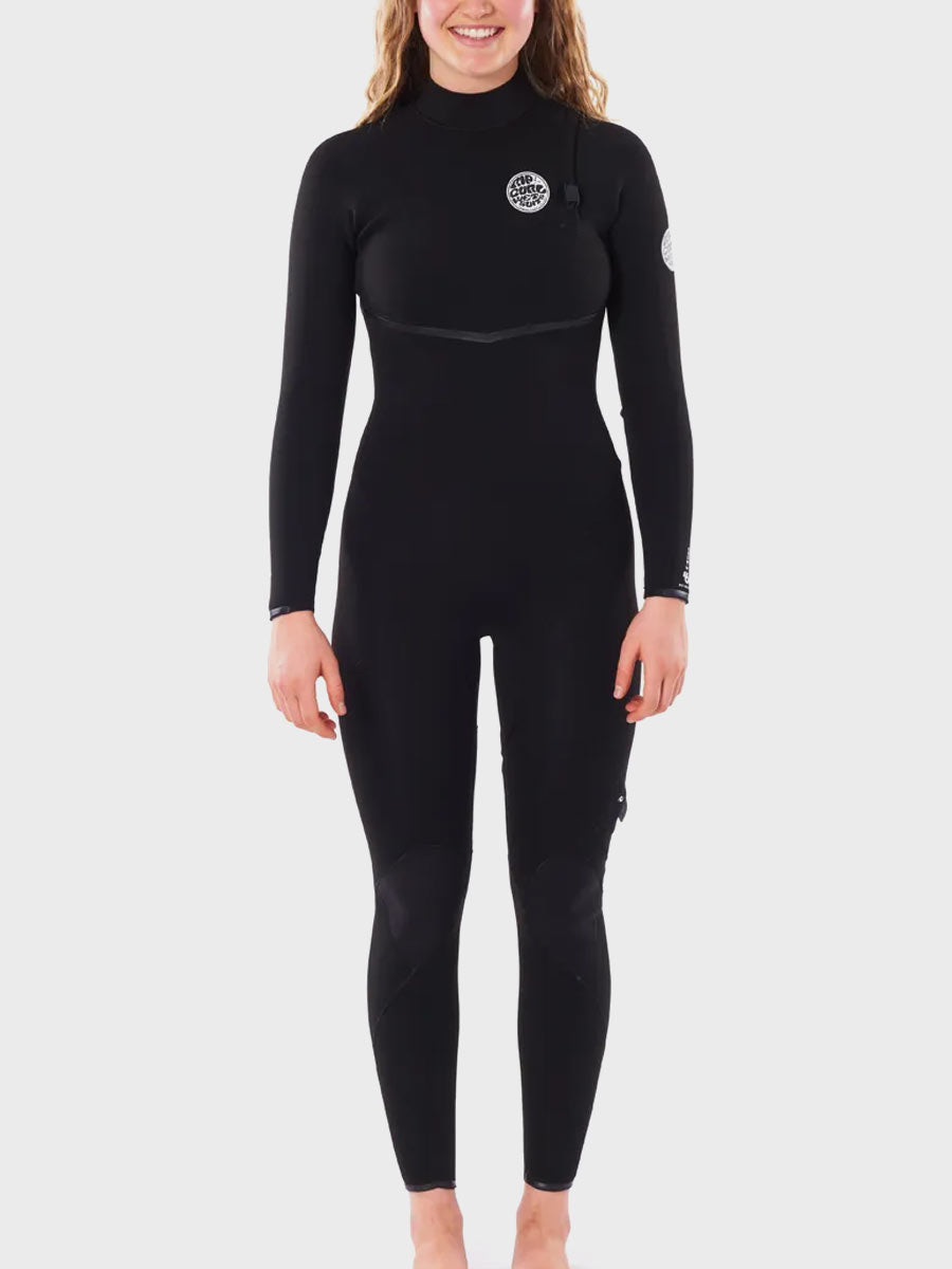 Rip Curl women's ebomb 3/2mm wetsuit in black, front view