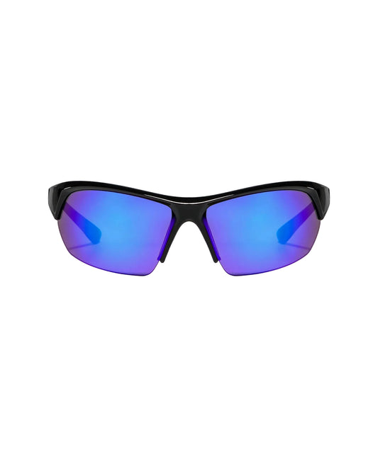 Ritual Vision Break & Enter Sunglasses in Polished Black / Reflective Blue front view shed nine